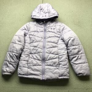 Under Armour Coldgear Puffer Jacket Hoodie Girls Youth Medium Loose Logo Purple